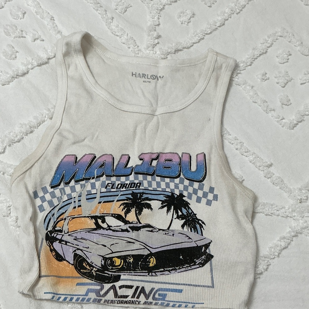 Harlow White Malibu Racing Tank Top